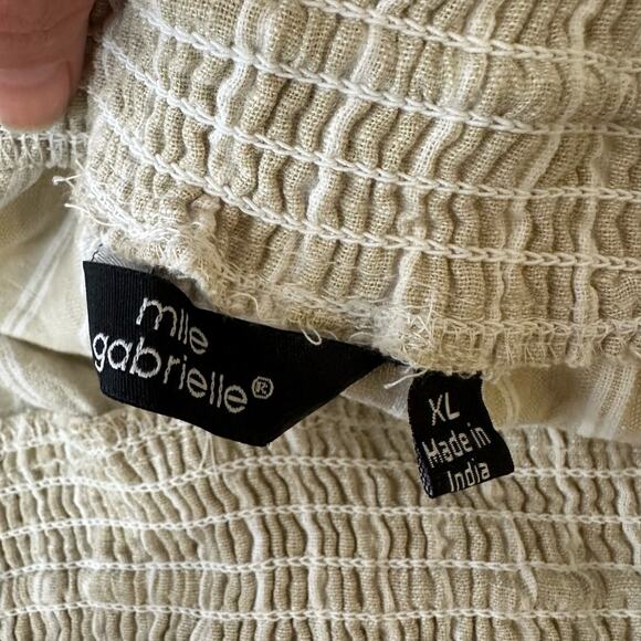 Mile Gabrielle size XL Striped Pull On Elastic Waist Cotton Pants Wide Leg Tan - Picture 4 of 8